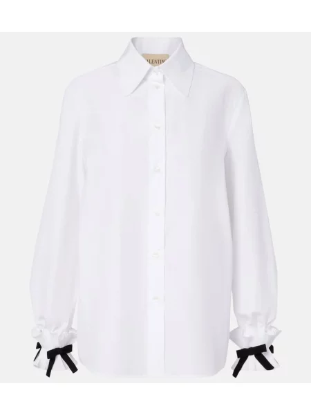 Top Valentino z kokardką popelinowy biały