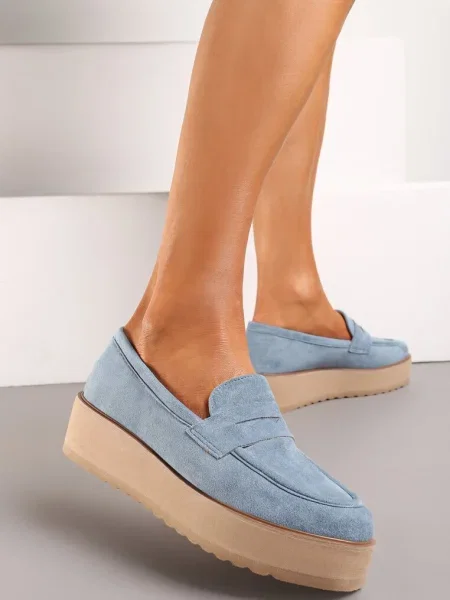 Pantofi Bleumarin Stil Mocasini Imitatie Piele Întoarsă Platformă Vhisper albastru