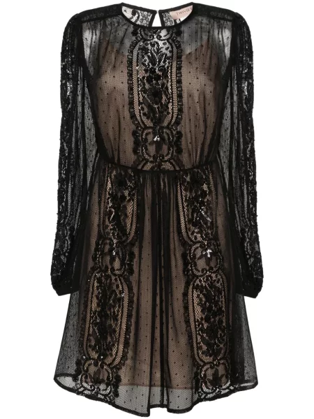 Rochie mini Twinset cu model floral din dantelă de costum negru