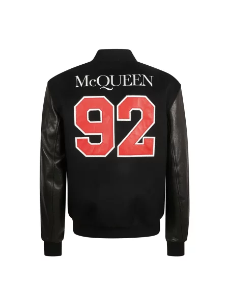 Kurtka bomber Alexander Mcqueen wełniany z logo czarny