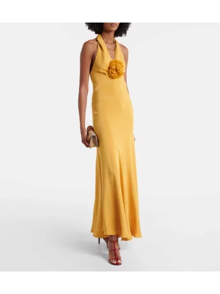 Rochie Rodarte de mătase cu model floral galben