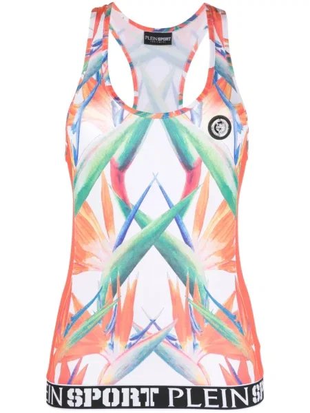 Podkoszulka Plein Sport bez rękawów w kwiatki z nadrukiem biała
