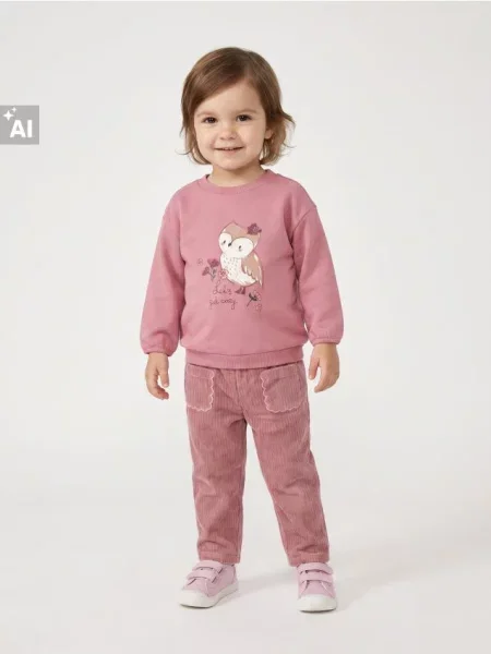 Sinsay Žebrované kalhoty wide leg paperbag s ozdobnými růžová