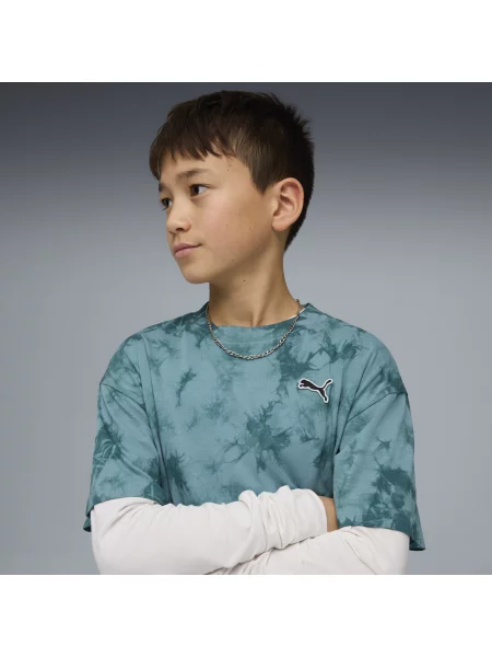 PUMA Młodzieżowa luźna koszulka Essentials z efektem tie-dye Odzież zielony