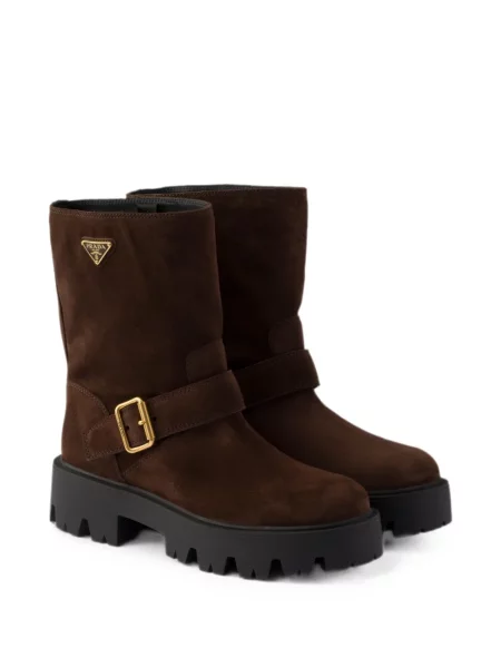 Botine Prada din piele de căprioară maro