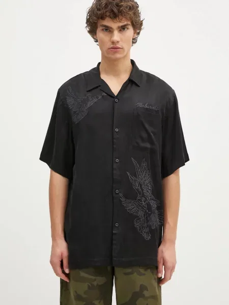 Maharishi cămașă Peace Dove Embroidered Shirt bărbați cu guler clasic regular negru