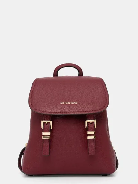 Кожена раница MICHAEL Michael Kors QUINN дамска малък с изчистен дизайн бордо