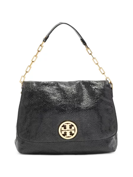 Bőr kígyómintás kézitáska Tory Burch fekete