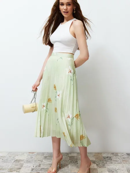 Fusta maxi Trendyol din satin cu model floral gri