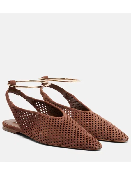 Balerini Jil Sander din piele de căprioară slingback maro