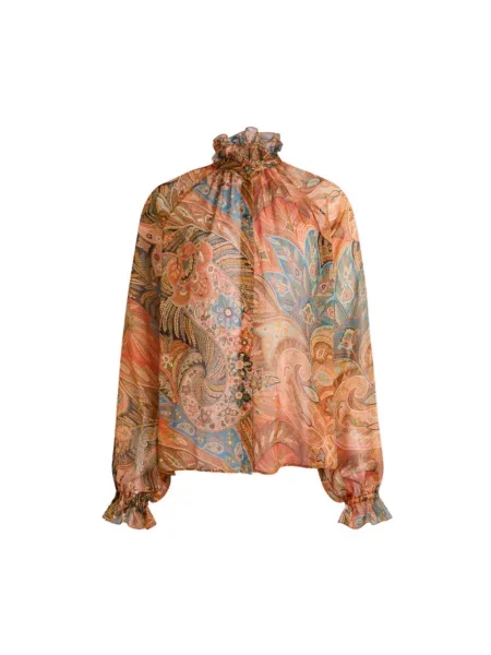 Koszula Etro szyfonowa z falbankami z wzorem paisley