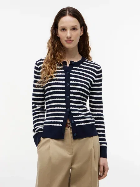TOMMY HILFIGER Kardigán námornícka modrá biela
