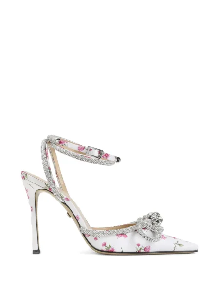 Pantofi cu toc Mach & Mach din satin cu model floral alb