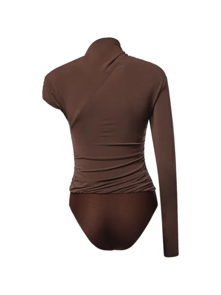 Body Pinko cu volane asimetric maro