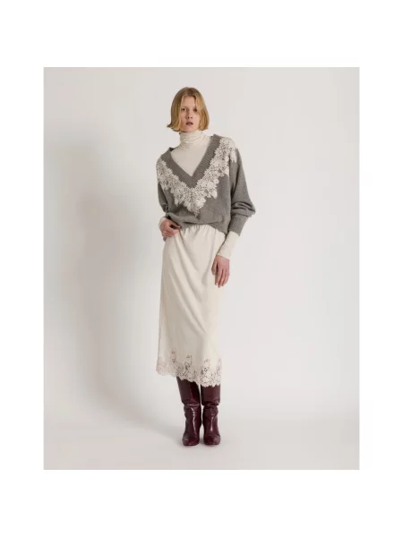 Sweter Alberta Ferretti z dekoltem w serek szary