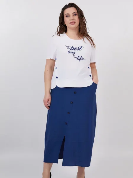 Лляна Спідниця міді All Posa синій