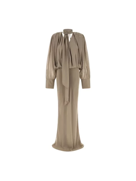 Maksi sukienka maxi Rotate Birger Christensen szyfonowa beżowa