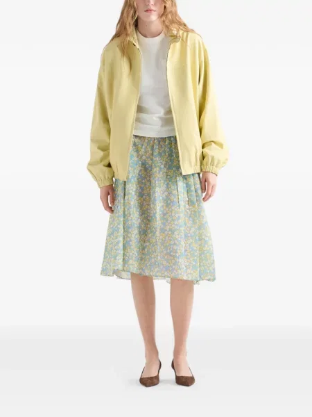 Kurtka skórzana Prada z kapturem żółta