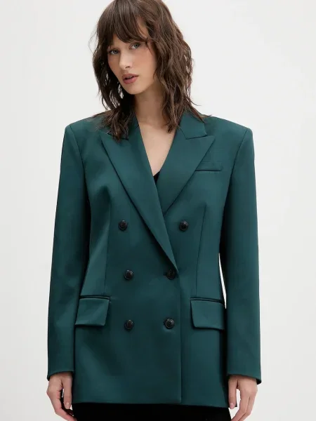 Сако HUGO с двуредно закопчаване с изчистен дизайн зелено