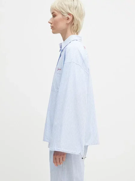 Fiorucci koszula Striped Embroidered Drawstring Shirt relaxed z kołnierzykiem klasycznym niebieski