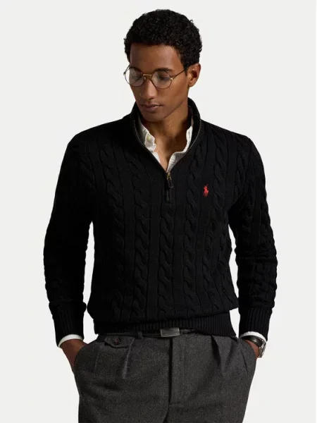 Bluza z kołnierzem o kroju regular fit z czystej bawełny Ralph Lauren czarna