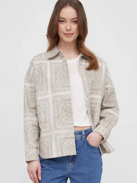 Дънкова риза Mos Mosh дамска със свободна кройка с класическа яка зелено