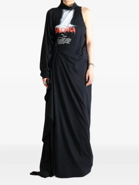 Rochie maxi Balenciaga cu imagine cu un umăr gol negru