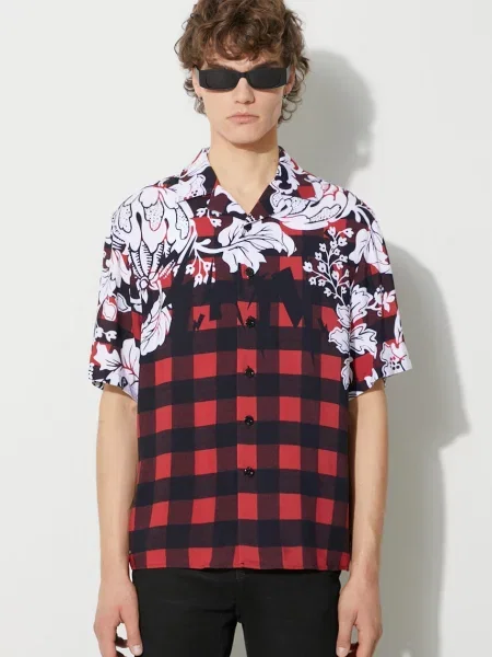 Сорочка Neil Barett LOOSE HAWAIIAN CHECK WITH BOLTS relaxed червоний
