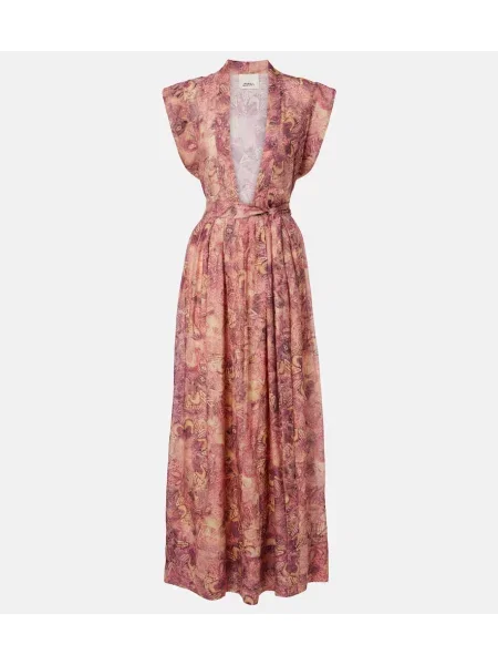 Rochie maxi Isabel Marant de mătase cu imagine roz