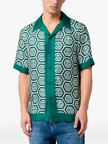 Cămașă Philipp Plein de mătase verde