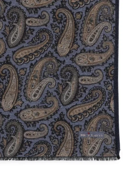 Κασκόλ Kiton με κρόσσια paisley μπλε
