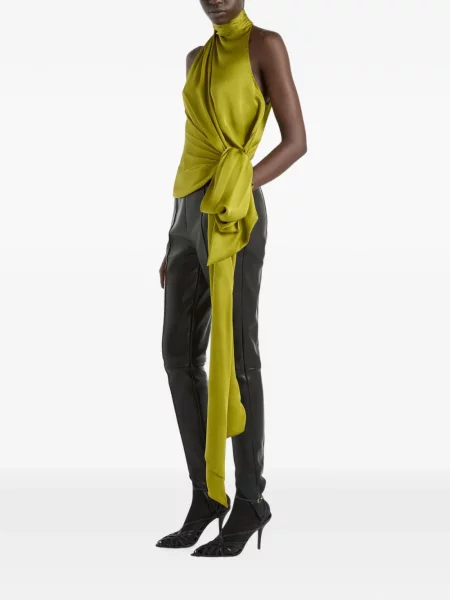 Top Balmain de mătase cu spatele deschis verde