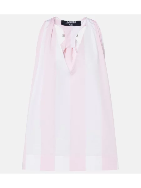 Top Jacquemus cu dungi din poplin roz
