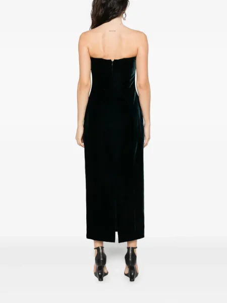 Rochie midi Mugler de catifea fără bretele verde