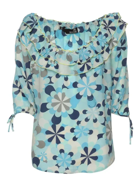 Top Love Moschino w kwiatki z nadrukiem niebieski