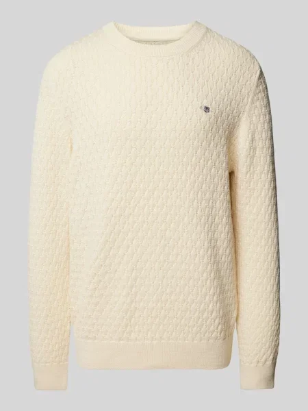 Sweter z dzianiny z wyhaftowanym logo Gant biały
