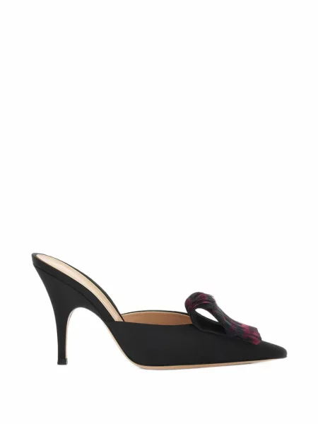 Papuci tip mules Gianvito Rossi din satin cu pene negru