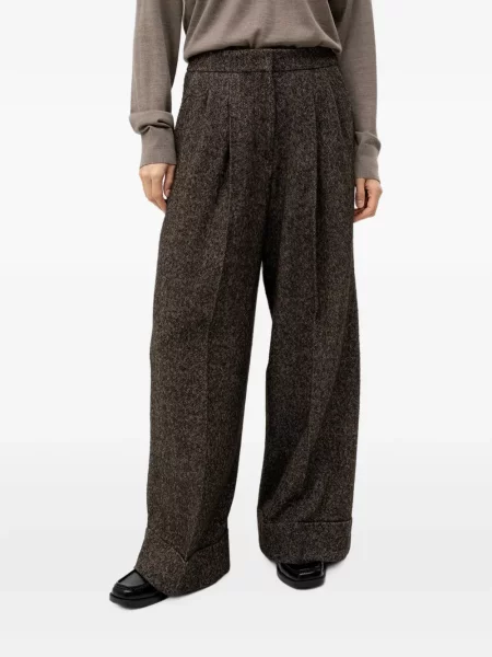 Pantaloni Boss de lână cu model herringbone maro