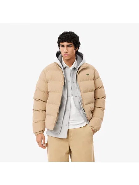Lacoste Pikowana Kurtka Z Sztruksu brązowa