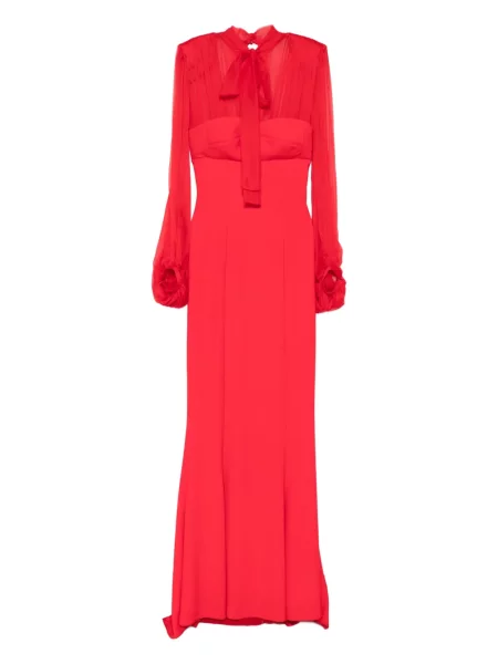 Rochie maxi Silk Love & Lace de mătase lungă de costum roșu