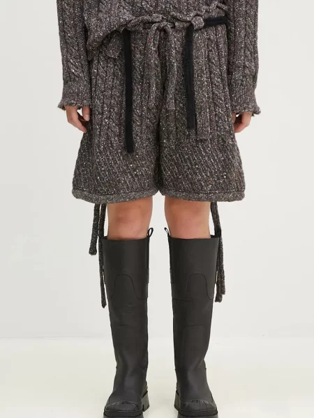 Ottolinger pantaloni scurți din lână Knit Shorts melanj high waist maro