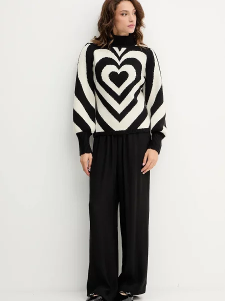 Farm Rio sweter z domieszką wełny ciepły z golfem czarny