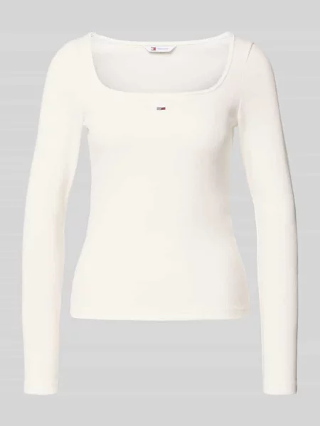 Bluzka z długim rękawem o kroju slim fit z mieszanki bawełny Tommy Jeans biała