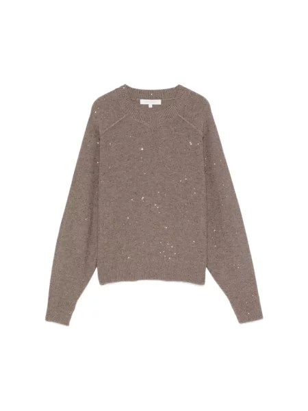 Sweter Antonelli Firenze z cekinami z kaszmiru z okrągłym dekoltem brązowy
