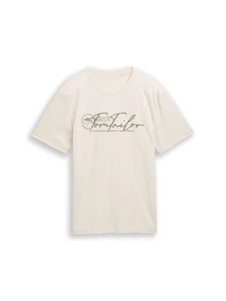 TOM TAILOR Tricou oliv / natural alb