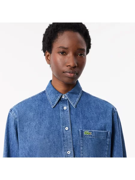 Lacoste Koszula Dżinsowa Oversize niebieska
