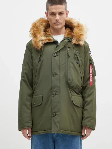 Bunda Alpha Industries Polar Jacket zelená zimní bílá