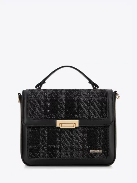 Torebka crossbody z tkaniny bouclé czarna