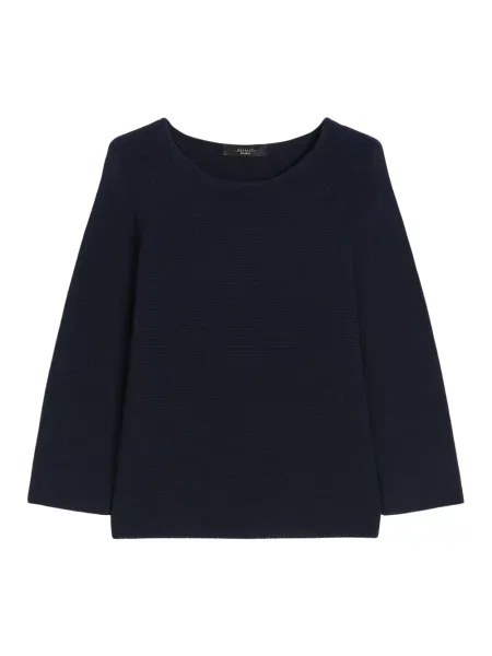 Lniany sweter Max Mara z dekoltem w łódkę niebieski