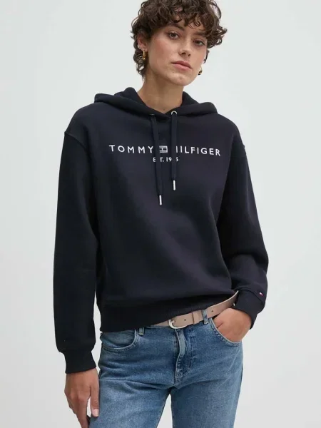 Суичър с качулка Tommy Hilfiger с качулка с апликация тъмносиньо